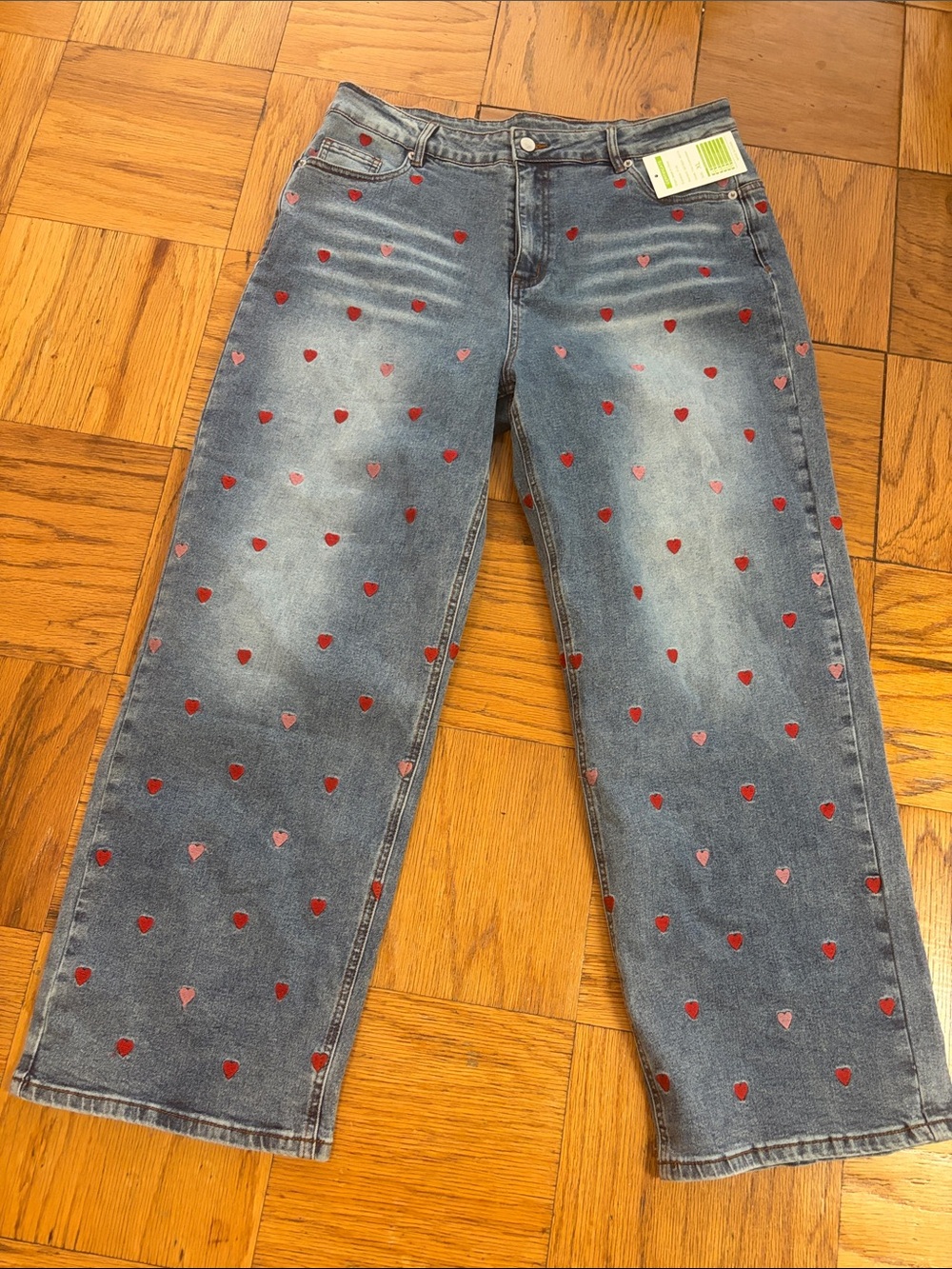 Kedera Blue Denim Jeans with Red Heart Print